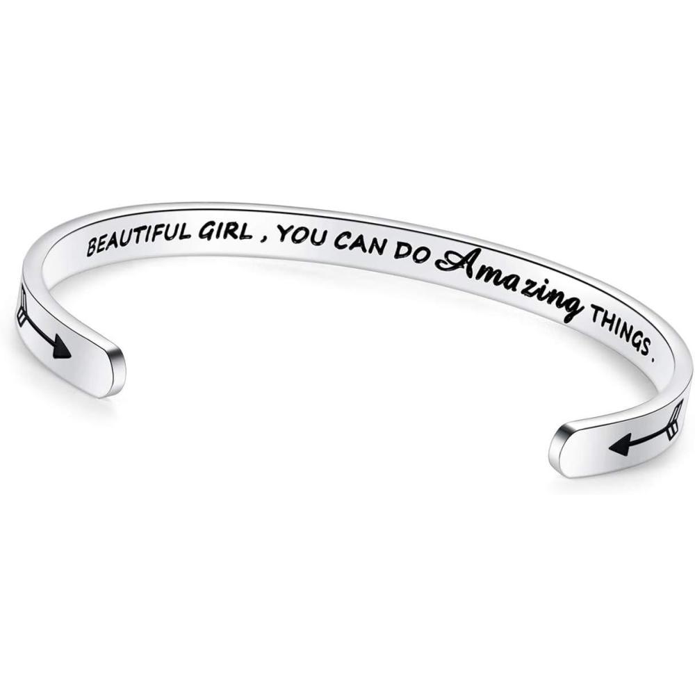imageTONY ampamp SANDY Inspirational Bracelets for Women Teen Girls Personalized Gifts for Daughter Granddaughter Mom Sister Friends Stainless Steel Engraved Cuff Birthday Easter Christmas0 Beautiful girl you can do amazing things
