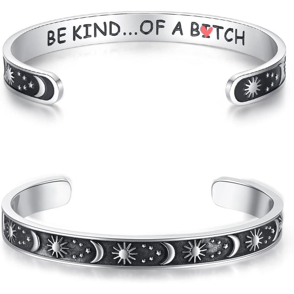 imageTONY ampamp SANDY Inspirational Bracelets for Women Teen Girls Personalized Gifts for Daughter Granddaughter Mom Sister Friends Stainless Steel Engraved Cuff Birthday Easter ChristmasA  Sun  Moon  Be kind of a b bracelet
