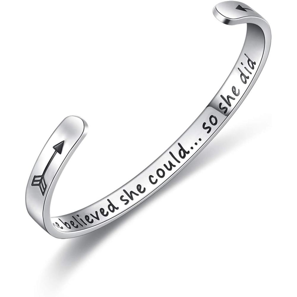 imageTONY ampamp SANDY Inspirational Bracelets for Women Teen Girls Personalized Gifts for Daughter Granddaughter Mom Sister Friends Stainless Steel Engraved Cuff Birthday Easter ChristmasA  She believed she could so she did