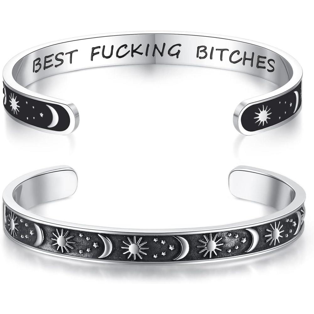 imageTONY ampamp SANDY Inspirational Bracelets for Women Teen Girls Personalized Gifts for Daughter Granddaughter Mom Sister Friends Stainless Steel Engraved Cuff Birthday Easter ChristmasA Friends Gifts Sun Moon Best fcking Bitches