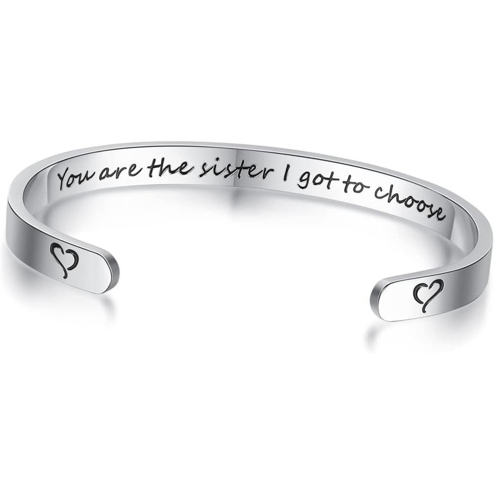 imageTONY ampamp SANDY Inspirational Bracelets for Women Teen Girls Personalized Gifts for Daughter Granddaughter Mom Sister Friends Stainless Steel Engraved Cuff Birthday Easter ChristmasA  Sister Gifts  You are the sister I got to choose