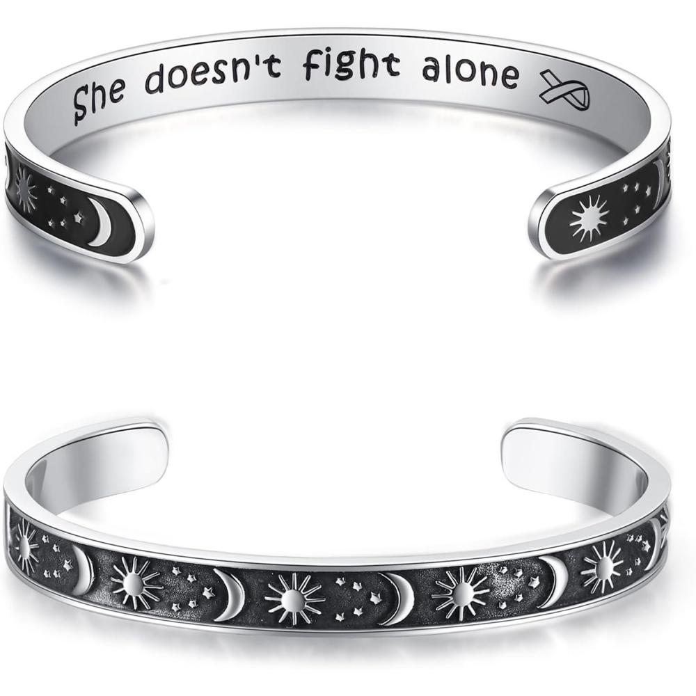 imageTONY ampamp SANDY Inspirational Bracelets for Women Teen Girls Personalized Gifts for Daughter Granddaughter Mom Sister Friends Stainless Steel Engraved Cuff Birthday Easter ChristmasA Sun Moon She doesnt flight aloneNew
