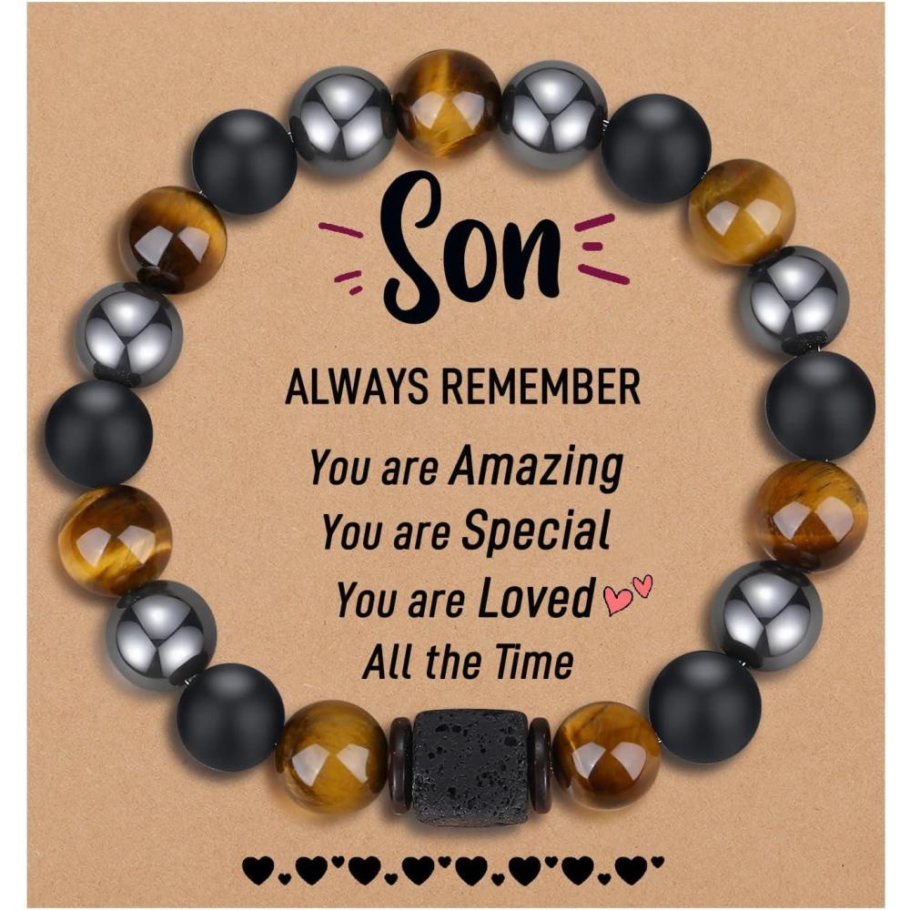 imageTONY ampamp SANDY Natural Stone Bracelets for Men Boys Son Grandson Nephew Boyfriend Dad Step Dad Birthday Christmas Easter Gifts for Teens Boys Him Men AdultsTo My Son