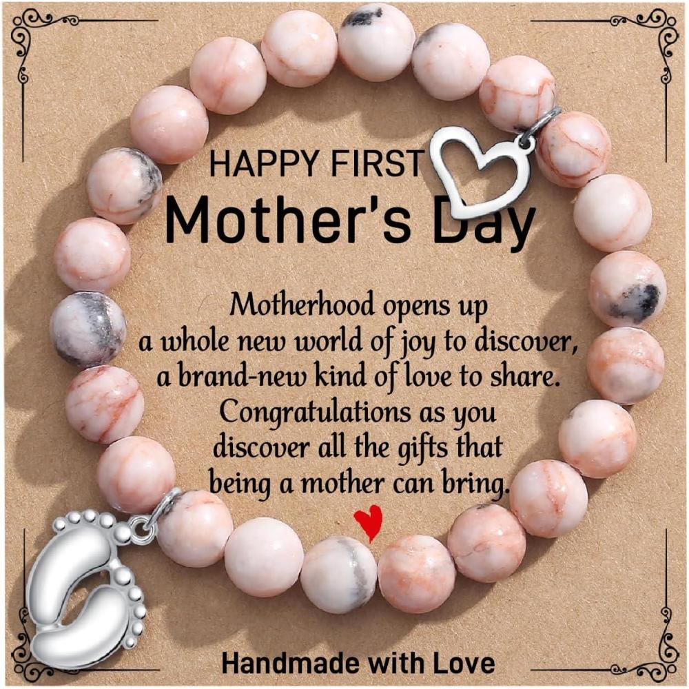 imageTONY ampamp SANDY New Mom Christmas Gifts Bead Bracelets for First Time Mom Gifts on Mothers Day Birthday Stocking StuffersFirst Mothers Day Pink Zebra Jasper