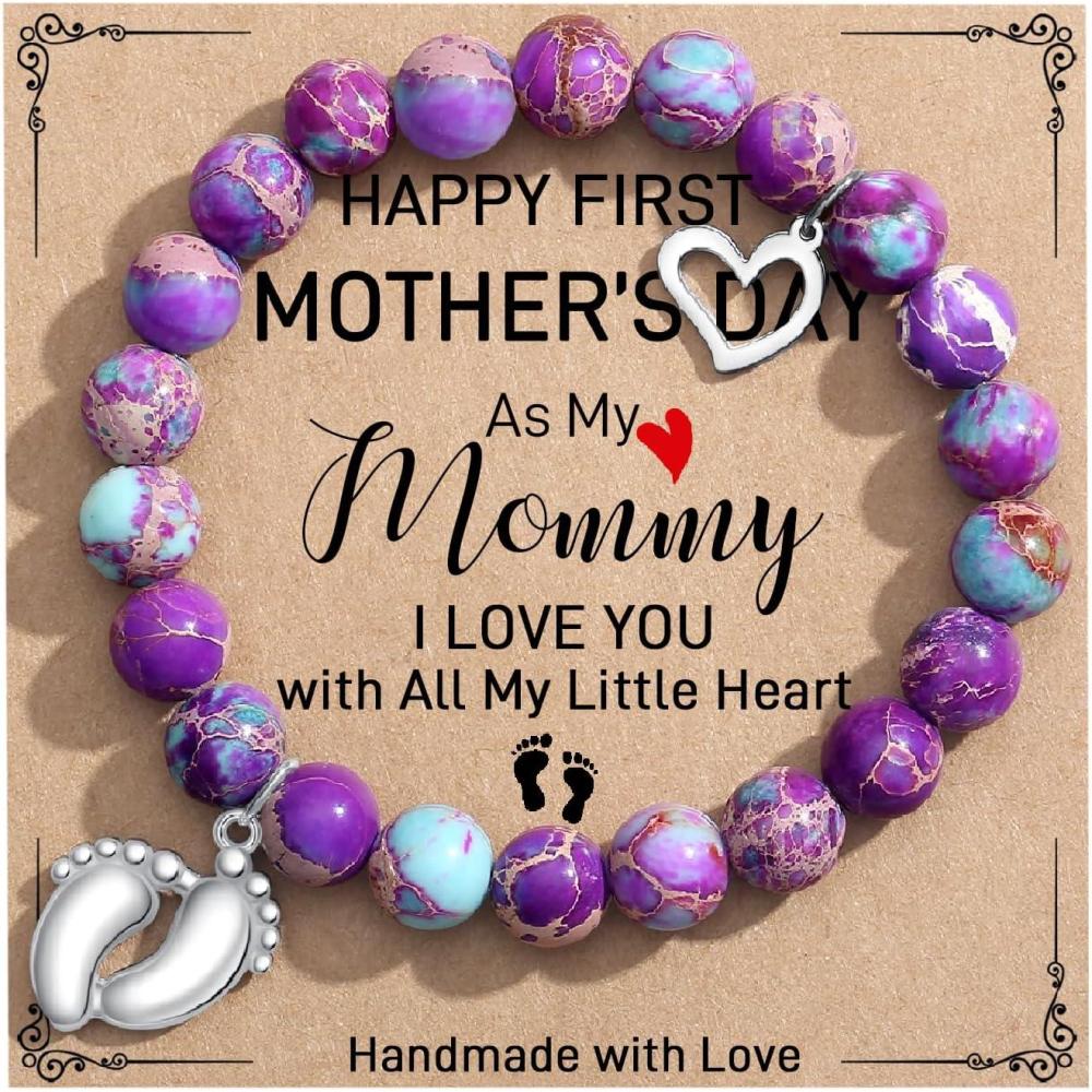 imageTONY ampamp SANDY New Mom Christmas Gifts Bead Bracelets for First Time Mom Gifts on Mothers Day Birthday Stocking StuffersImperial Jasper First Mothers Day A
