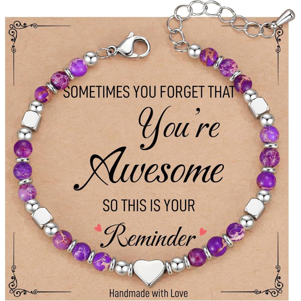 imageTONY ampamp SANDY Tiny Beaded Bracelets for Women Sometimes You Forget Youre Awesome Gift Unique Stocking Stuffers for Women Mom Daughter Wife Coworker Best Friend Bestie GranddaughterImperial Jasper