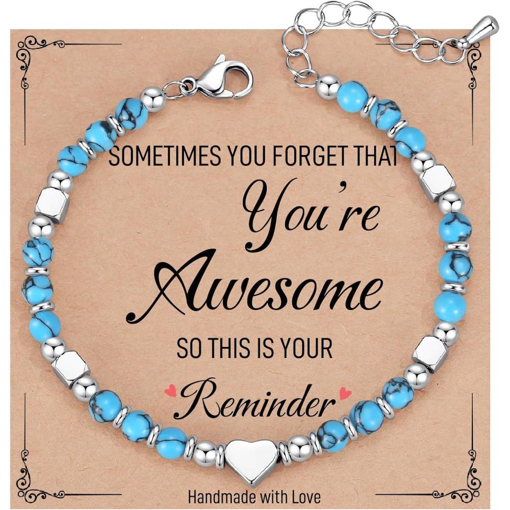 imageTONY ampamp SANDY Tiny Beaded Bracelets for Women Sometimes You Forget Youre Awesome Gift Unique Stocking Stuffers for Women Mom Daughter Wife Coworker Best Friend Bestie GranddaughterTurquoise