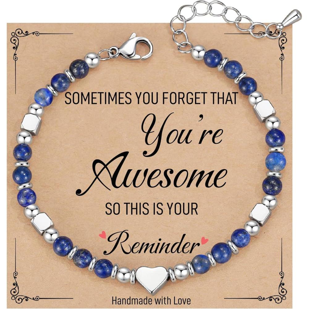 imageTONY ampamp SANDY Tiny Beaded Bracelets for Women Sometimes You Forget Youre Awesome Gift Unique Stocking Stuffers for Women Mom Daughter Wife Coworker Best Friend Bestie GranddaughterLapis Lazuli