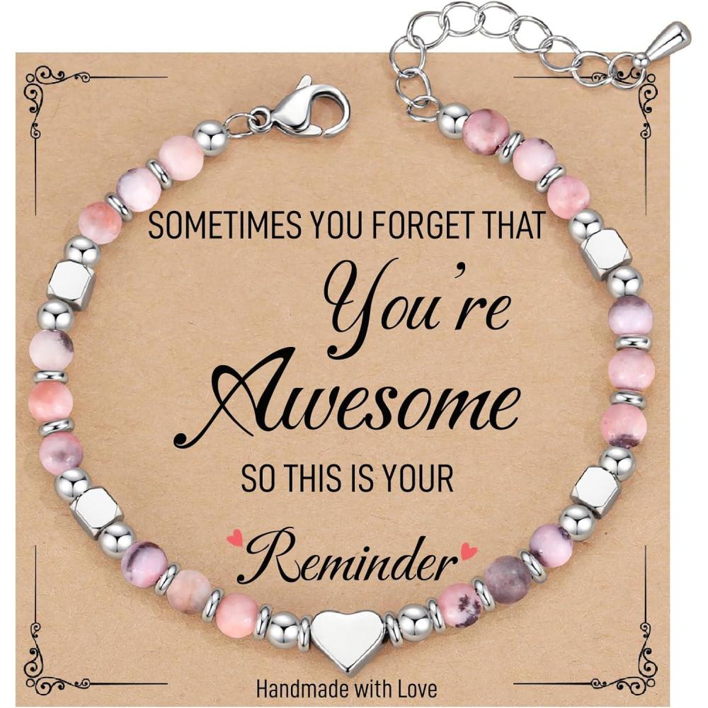 imageTONY ampamp SANDY Tiny Beaded Bracelets for Women Sometimes You Forget Youre Awesome Gift Unique Stocking Stuffers for Women Mom Daughter Wife Coworker Best Friend Bestie GranddaughterPink Zebra Jasper