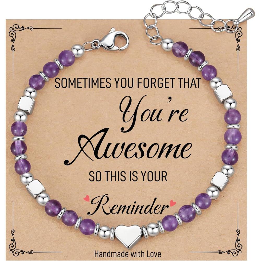 imageTONY ampamp SANDY Tiny Beaded Bracelets for Women Sometimes You Forget Youre Awesome Gift Unique Stocking Stuffers for Women Mom Daughter Wife Coworker Best Friend Bestie GranddaughterAmethyst