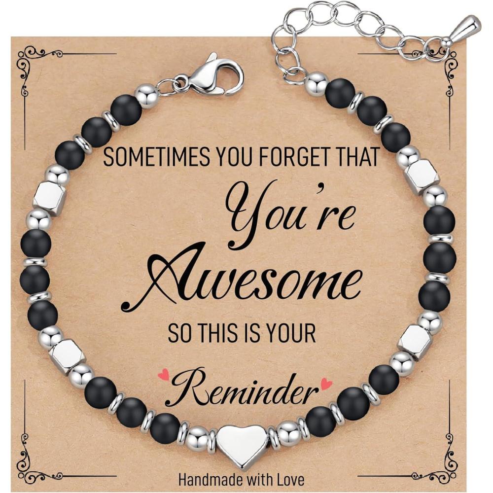 imageTONY ampamp SANDY Tiny Beaded Bracelets for Women Sometimes You Forget Youre Awesome Gift Unique Stocking Stuffers for Women Mom Daughter Wife Coworker Best Friend Bestie GranddaughterBlack Onyx