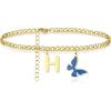 Gold Anklets for Women – Ankle Bracelets for Women – Initial Butterfly Anklet for Women Teen Girls Jewelry Summer Beach Figaro Chain Anklet Personalized Birthday Mothers Day Graduation Gifts for Her