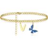 Initial Ankle Bracelets for Women – Gold Anklets for Women Waterproof Stainless Steel Butterfly Anklet Fashion Summer Foot Girls Jewelry Mothers Day Birthday Graduation Gifts for Her Mom Friend Female