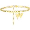 TONY & SANDY Ankle Bracelets for Women – Initial Butterfly Anklet for Women Stainless Steel Figaro Chain Summer Beach Waterproof Foot Jewelry Gifts, Gold/Silver(I – Gold)