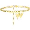 TONY & SANDY Ankle Bracelets for Women – Initial Butterfly Anklet for Women Stainless Steel Figaro Chain Summer Beach Waterproof Foot Jewelry Gifts, Gold/Silver(H – Gold)