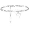 TONY & SANDY Ankle Bracelets for Women – Initial Butterfly Anklet for Women Stainless Steel Figaro Chain Summer Beach Waterproof Foot Jewelry Gifts, Gold/Silver(W – Silver)