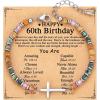 TONY & SANDY Christian Cross Bracelet for Women, Valentine’s Day Gifts for Her, Confirmation Baptism Easter Gifts, Unique Gift for Friends Daughter Mom Sister in Christ Birthday Christmas(Happy 60th)