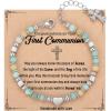 TONY & SANDY Christian Gifts for Women, Religious Cross Bracelet Jewelry, Easter Basket Stuffers for Teens Kids Adults, Faith Confirmation Baptism Christmas Birthday Gifts for Women(First Communion)