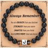 TONY & SANDY Christmas Stocking Stuffers for Teens Kids 2025, Initial Bracelet for Boys Men, Personalized A-Z Letter Natural Stone Black Beads Bracelet Jewelry Valentines Day Gifts for Him(J)