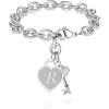 TONY & SANDY Initial Charm Bracelets for Girls Women Stainless Steel A-Z Bracelet Personalized Gifts Birthday Graduation Easter Christmas Stocking Stuffers for Teens Girls Women Jewelry(R)