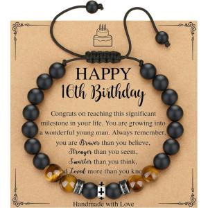 TONY & SANDY 10-21st Birthday Gifts for Boy, Faith Adjustable Cross Bracelet, 10 13 16 18 21 Year Old Birthday Gifts for Him Men Son Grandson Nephew(16th Birthday)