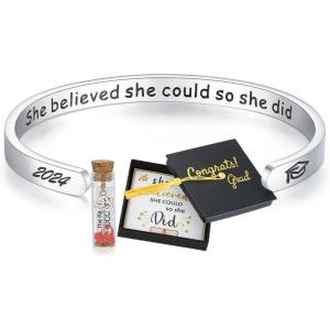 TONY & SANDY 2024 Graduation Gifts for Her Inspirational Bracelet Graduation Gifts for Girls High School Middle College Graduate – With Graduation Box and Meaningful Cards(2024 – She believed she could so she did)