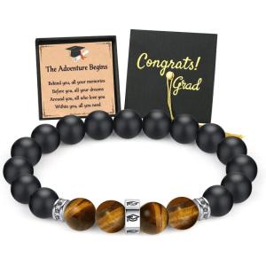 TONY & SANDY 2025 Graduation Gifts for Him Tiger Eye Bead Bracelet Men Cool College Middle High School 5th 8th Grade Graduation Gifts for Boys Son Grandson Nephew(A – Beaded Bracelet – 10mm)