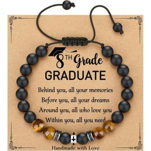 TONY & SANDY 2026 Graduation Gifts for Him, High School College Graduation Gifts for Men Cross Bracelet Son Grandson Nephew, With Grad Cap Box and Meaningful Cards(8th Grade)
