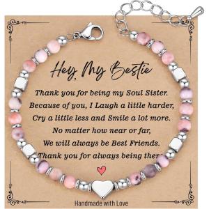 TONY & SANDY Bestie Gifts for Women, Stocking Stuffers for Women, Best Friend Friendship Gifts for Woman, Dainty Beaded Bracelets for Best Friend Bestie Soul Sister BFF(Pink Zebra Jasper)