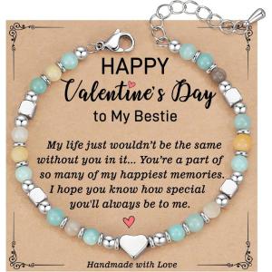 TONY & SANDY Bestie Gifts for Women, Stocking Stuffers for Women, Best Friend Friendship Gifts for Woman, Dainty Beaded Bracelets for Best Friend Bestie Soul Sister BFF(Amazonite – Happy Valentines Gifts)