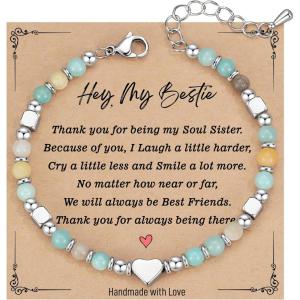 TONY & SANDY Bestie Gifts for Women, Stocking Stuffers for Women, Best Friend Friendship Gifts for Woman, Dainty Beaded Bracelets for Best Friend Bestie Soul Sister BFF(Amazonite)