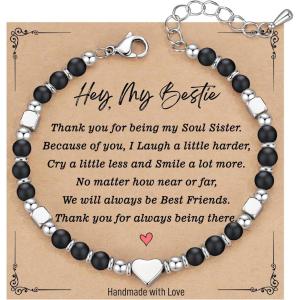 TONY & SANDY Bestie Gifts for Women, Stocking Stuffers for Women, Best Friend Friendship Gifts for Woman, Dainty Beaded Bracelets for Best Friend Bestie Soul Sister BFF(Black Onyx)