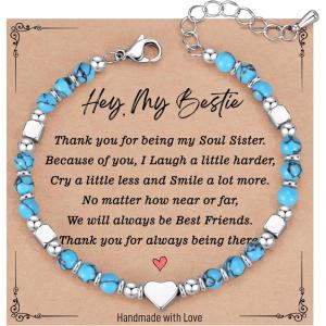 TONY & SANDY Bestie Gifts for Women, Stocking Stuffers for Women, Best Friend Friendship Gifts for Woman, Dainty Beaded Bracelets for Best Friend Bestie Soul Sister BFF(Turquoise)