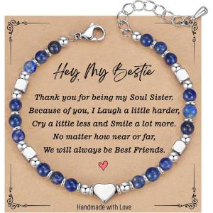 TONY & SANDY Bestie Gifts for Women, Stocking Stuffers for Women, Best Friend Friendship Gifts for Woman, Dainty Beaded Bracelets for Best Friend Bestie Soul Sister BFF(Lapis Lazuli)