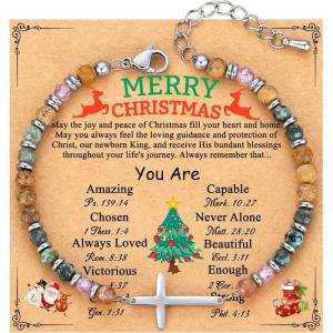 TONY & SANDY Christian Cross Bracelet for Women, Valentine’s Day Gifts for Her, Confirmation Baptism Easter Gifts, Unique Gift for Friends Daughter Mom Sister in Christ Birthday Christmas(Merry Christmas)