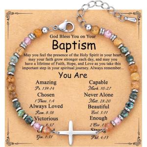 TONY & SANDY Christian Cross Bracelet for Women, Valentine’s Day Gifts for Her, Confirmation Baptism Easter Gifts, Unique Gift for Friends Daughter Mom Sister in Christ Birthday Christmas(Baptism)