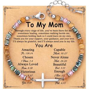 TONY & SANDY Christian Cross Bracelet for Women, Valentine’s Day Gifts for Her, Confirmation Baptism Easter Gifts, Unique Gift for Friends Daughter Mom Sister in Christ Birthday Christmas(Mom)