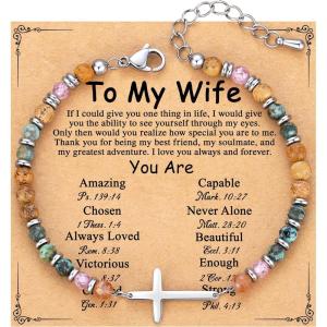 TONY & SANDY Christian Cross Bracelet for Women, Valentine’s Day Gifts for Her, Confirmation Baptism Easter Gifts, Unique Gift for Friends Daughter Mom Sister in Christ Birthday Christmas(Wife)