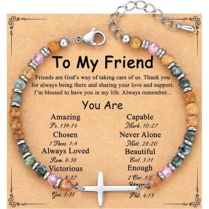 TONY & SANDY Christian Cross Bracelet for Women, Valentine’s Day Gifts for Her, Confirmation Baptism Easter Gifts, Unique Gift for Friends Daughter Mom Sister in Christ Birthday Christmas(Friend)
