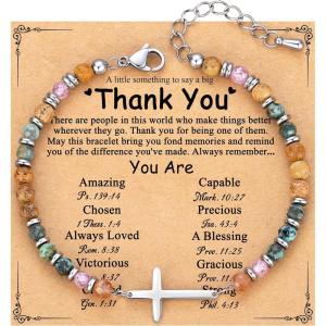 TONY & SANDY Christian Cross Bracelet for Women, Valentine’s Day Gifts for Her, Confirmation Baptism Easter Gifts, Unique Gift for Friends Daughter Mom Sister in Christ Birthday Christmas(Thank You)