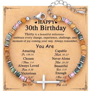 TONY & SANDY Christian Cross Bracelet for Women, Valentine’s Day Gifts for Her, Confirmation Baptism Easter Gifts, Unique Gift for Friends Daughter Mom Sister in Christ Birthday Christmas(Happy 30th)