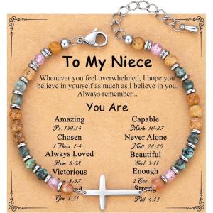 TONY & SANDY Christian Cross Bracelet for Women, Valentine’s Day Gifts for Her, Confirmation Baptism Easter Gifts, Unique Gift for Friends Daughter Mom Sister in Christ Birthday Christmas(Niece)