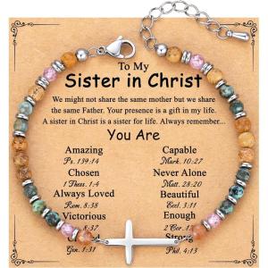 TONY & SANDY Christian Cross Bracelet for Women, Valentine’s Day Gifts for Her, Confirmation Baptism Easter Gifts, Unique Gift for Friends Daughter Mom Sister in Christ Birthday Christmas(Sister in Christ)