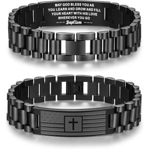 TONY & SANDY Christian Gifts for Men, Stocking Stuffers for Men Teens Adults, American Flag Cross Bracelet, Stainless Steel Bible Verse Jewelry Birthday Baptism Christmas Easter Gifts(Baptism)