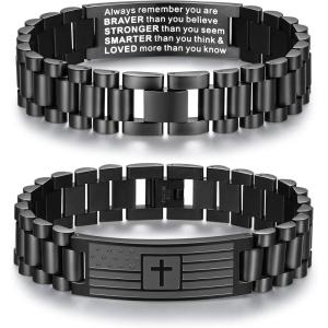 TONY & SANDY Christian Gifts for Men, Stocking Stuffers for Men Teens Adults, American Flag Cross Bracelet, Stainless Steel Bible Verse Jewelry Birthday Baptism Christmas Easter Gifts(Always remember)