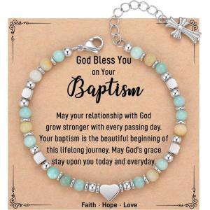TONY & SANDY Christian Gifts for Women, Religious Cross Bracelet Jewelry, Easter Basket Stuffers for Teens Kids Adults, Faith Confirmation Baptism Christmas Birthday Gifts for Women(Baptism)
