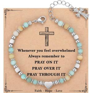 TONY & SANDY Christian Gifts for Women, Religious Cross Bracelet Jewelry, Easter Basket Stuffers for Teens Kids Adults, Faith Confirmation Baptism Christmas Birthday Gifts for Women(Pray on it)