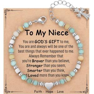 TONY & SANDY Christian Gifts for Women, Religious Cross Bracelet Jewelry, Easter Basket Stuffers for Teens Kids Adults, Faith Confirmation Baptism Christmas Birthday Gifts for Women(Niece)