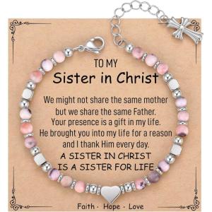 TONY & SANDY Christian Gifts for Women, Religious Cross Bracelet Jewelry, Easter Basket Stuffers for Teens Kids Adults, Faith Confirmation Baptism Christmas Birthday Gifts for Women(Sister in Christ – Jasper)