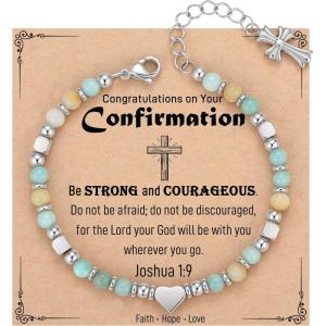 TONY & SANDY Christian Gifts for Women, Religious Cross Bracelet Jewelry, Easter Basket Stuffers for Teens Kids Adults, Faith Confirmation Baptism Christmas Birthday Gifts for Women(Confirmation)
